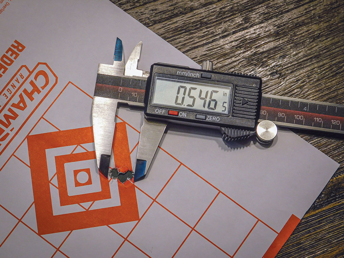 This was the smallest group Rob shot while testing the higher velocity node of 44.7 grains of StaBall 6.5 and a Sierra 120-grain MatchKing bullet. At almost 3,000 fps, the rifle was able to average sub-half minute-of-angle groups.